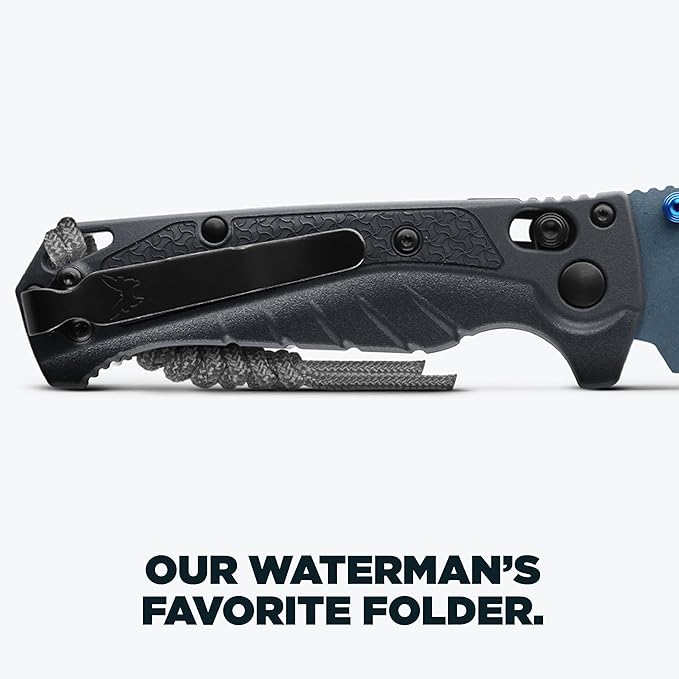 Benchmade - Mini Adira Outdoor Water Fishing Knife Drop-Point Serrated Blade with Tempest Gray Grivory Handle (18065SBT-01)
