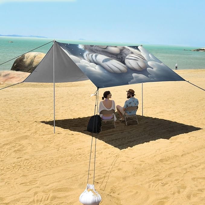 ALAZA Cute White Tiger Starry Beach Tent Sun Shelter UPF50+ Protection Beach Shade Canopy w/ 4 Sandbags for Outdoor Camping Fishing Backyard Fun Picnic 10x9 ft