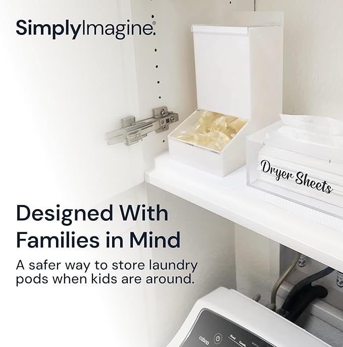 SimplyImagine Acrylic Laundry &amp Dishwasher Pod Dispenser - Large White Acrylic 2 Lids - Wall-Mount Or Countertop Gravity Feeder - Laundry Room Organization &amp Storage for Laundry Pods