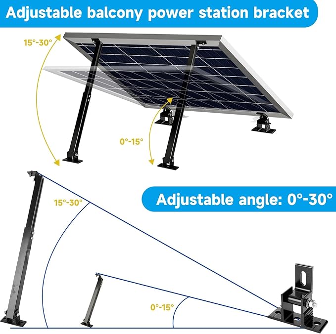 Adjustable Solar Panel Tilt Mount Brackets Aluminum Alloy Solar Panel Mounting Support up to 50 70 100 150 200 300 400 Watt Solar Panel for Flat Surface Roof RV Boat Off-Grid (Mount Only) Black