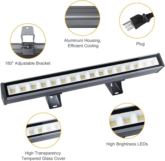 Warm White Wall Washer Light 17 Inch 2 Pack 3000K Patio Flood Light 48W IP66 Outdoor Bar Light for Landscape Church Yard Garden Building