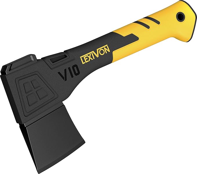 LEXIVON V10 Camping Hatchet 10-Inch Axe | Ergonomic TPR Grip Lightweight Fiber-Glass Composite Handle | Protective Carrying Sheath Included (LX-V10)