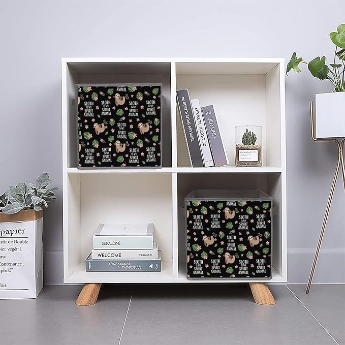 Collapsible Cube Storage Organizer with Handles Sloth Spirit Animal Foldable Fabric Bin for Shelves Perfect for Closet Bathroom Kids' Room &amp Nursery