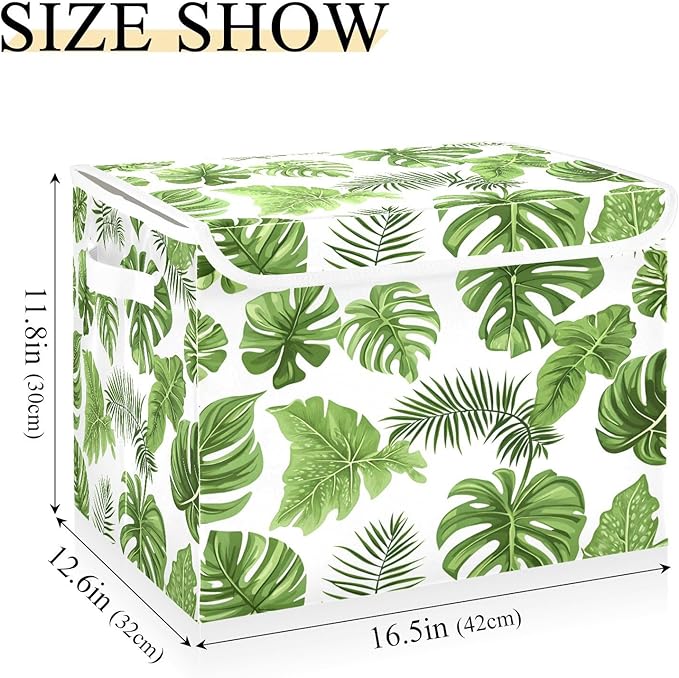 Tropical Leaves Fabric Storage Bins with Lids and HandleFoldable Storage Bins with LidsCloset Organizers for Clothes Storage Room Organization Office Storage Chest Organizer
