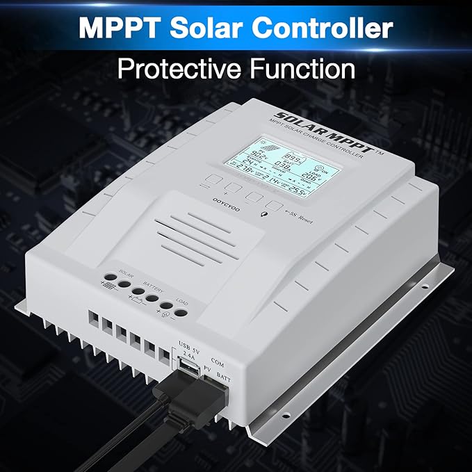 MPPT Charge Controller 60 amp 12V/24V Auto 60A Solar Panel Charge Regulator with Blacklight LCD Display Max 100V for Lead-Acid Sealed Gel AGM Flooded Lithium Battery