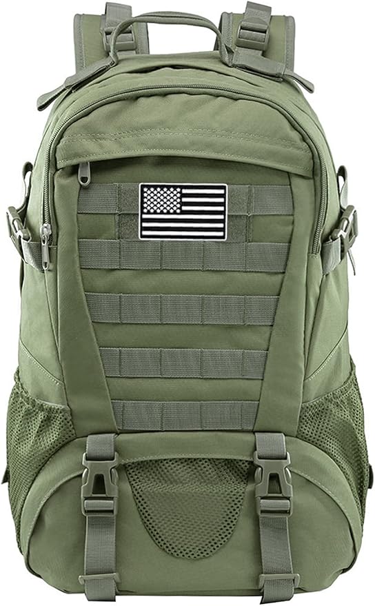 LIMHOO Tactical Backpack for Men Military Molle Bag Hiking Day Pack 27L Army Waterproof EDC Rucksack with USA Flag Patch (Army Green)