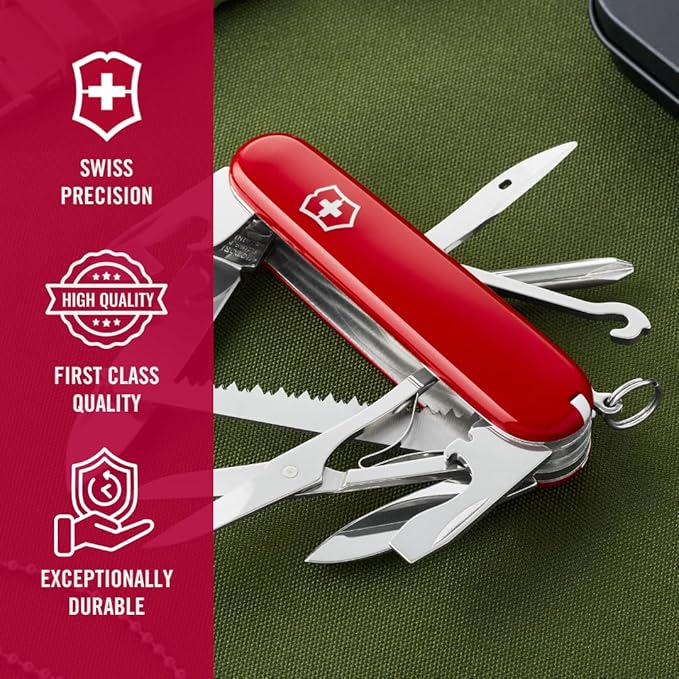 Victorinox Fieldmaster Swiss Army Knife 15 Function Swiss Made Pocket Knife with 2 Blades Scissors Philips Screwdriver and Bottle Opener - Red