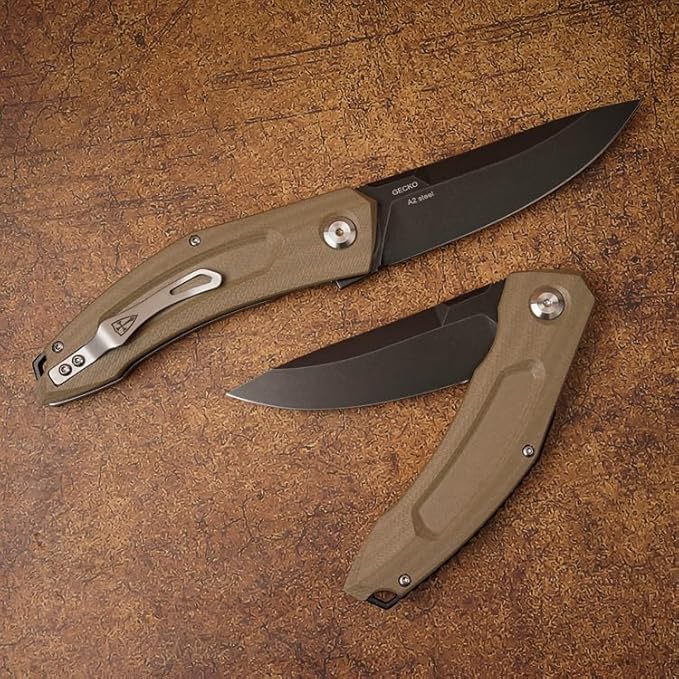 A2 Steel EDC Tactical Knife Titanium Coated Blade Hardness 60-61HRC Vacuum Deep Cryogenic Oil Quenching Heat Treatment - Survival Camping Jungle Daily Carrying Pocket Folding Knife
