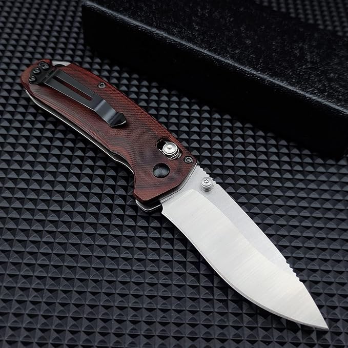 7 Folding KnifeD2 Steel Knife Pocket Knife with Wood HandleThumb Stud and Pocket Clip for Indoor Outdoor