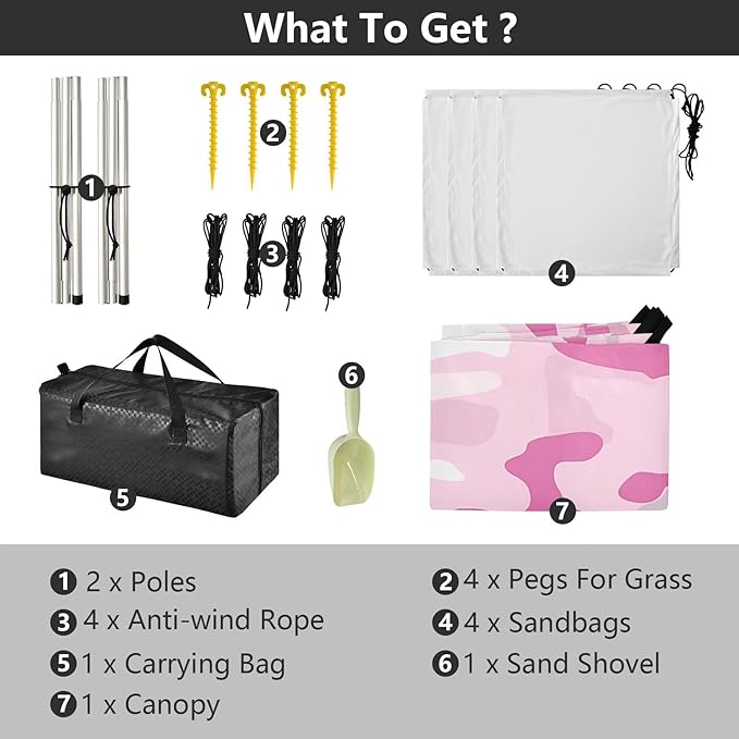Silver Gray Beach Tent &amp Canopy UPF50+ Protection Lightweight Shade Sun Shelter with Sturdy Poles Sandbags and Shovel for Backyard and Camping