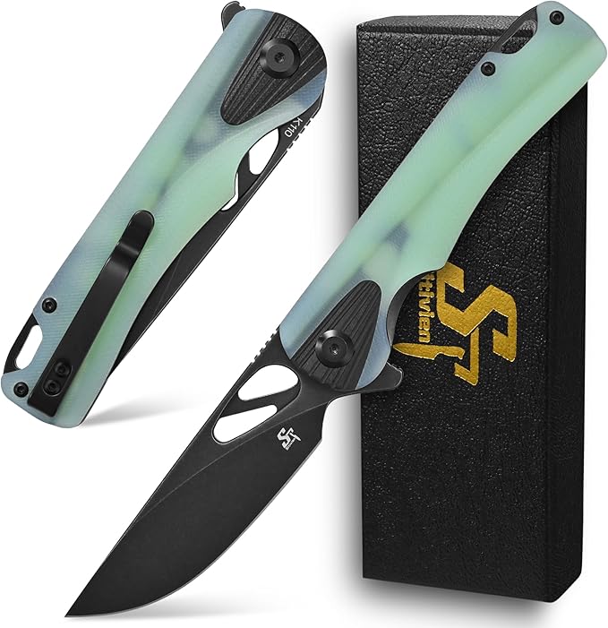 Sitivien ST165 Folding KnifeK110 Steel Blade with G10 Handle EDC Tool Knife Pocket Knife for Outdoor CampingHikingFishing(Jade)