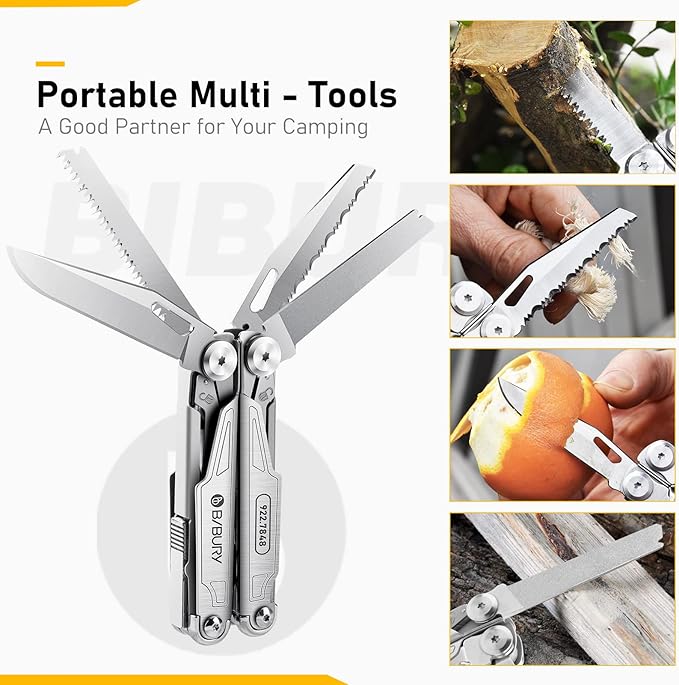 BIBURY Multitool with Pocket Knife 19-in-1 Stainless Steel Pliers with Scissors Self-locking Multi tools with EDC Sheath for Home Camping Hiking Survival Gifts for Men BI2038A