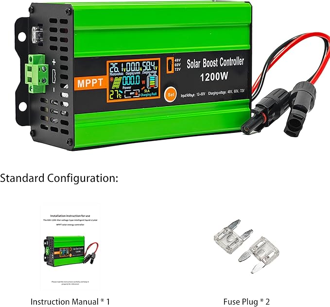30A Boost MPPT Solar Charge Controller 72V/60V/48V 1200W Controller with LCDOutput Max 15A for LiFePO4/Lithium/Lead Acid Battery for RV/Solar System/Golf CartSmart Cooling &amp Full Protection
