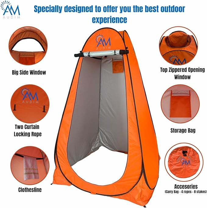 AUDA AUDIM Pop Up Privacy Tent - Camping Shower Tent - Outdoor Sun Shelter - Toilet Tent - Portable Dressing Room - Waterproof Easy Set Up Foldable Lightweight and Sturdy Carry Bag AM001 Orange