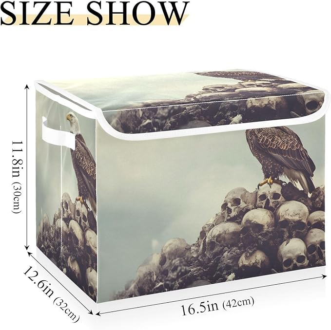 AIXIWAWA Lidded Storage Cube (Bird on Skulls) Fabric Foldable Closet Bins with Flip Lid and Handles Organizer Basket Container 16.5 x 12.6 x 11.8 IN