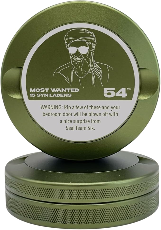 Syn Laden | Metal Container for Zyn Premium Aluminum Can &amp Rugged Pouch Holder | Extra Capacity Knurled Grip &amp Used Pouch Storage | EDC (Military Green)