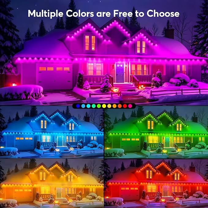 Permanent Outdoor Lights Pro 50ft RGB LED Eaves Lights IP67 Waterproof with Smart App&ampRemote Controlfor ChristmasParty Daily Halloween and All Holiday Decor