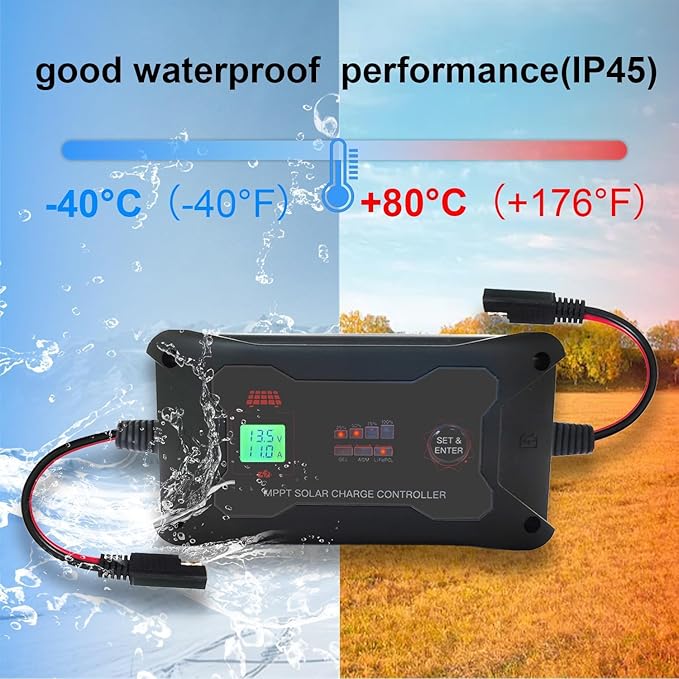 20A 12V/24V Portable MPPT Solar Charge Controller with Solar Connector LCD Display and LED Indicate Light. Max PV 600W 60Voc for AGM Gel LiFePo4