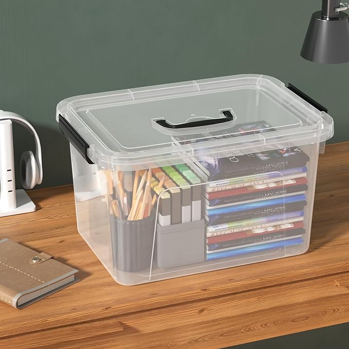 17.5 L Clear Plastic Storage Bin with Handle Latching Storage Box with Lid 4 Packs