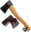 Fox Knives Yankee Axe FX-FA700 Carbon Steel Blade Hickory Wood Handle Leather Sheath Lightweight Outdoor Camping Axe Woodsman Ax Hatchet Bushcraft Survival