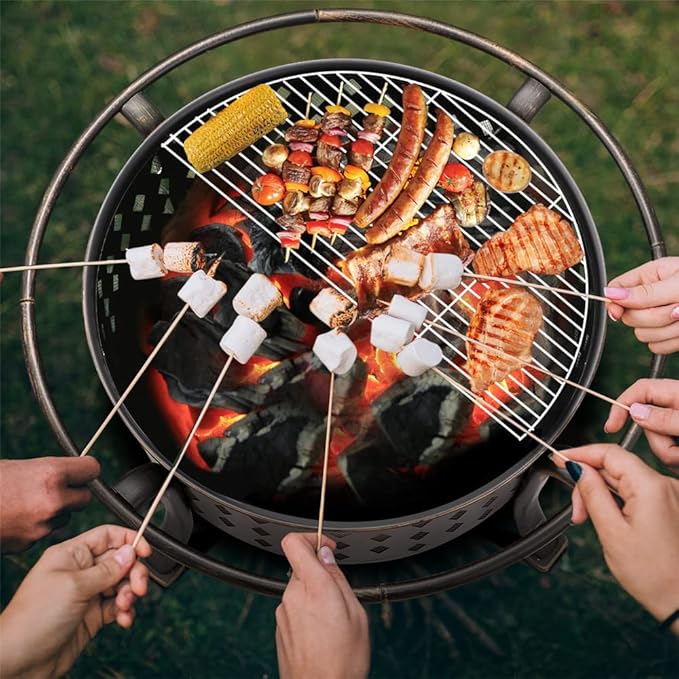 SINGLYFIRE 36 Inch Fire Pits for Outside Large Outdoor Wood Burning Crossweave firepit Heavy Duty Steel Bronze Bonfire Pit for Patio Backyard Garden with BBQ GrateSpark ScreenLog GratePoker
