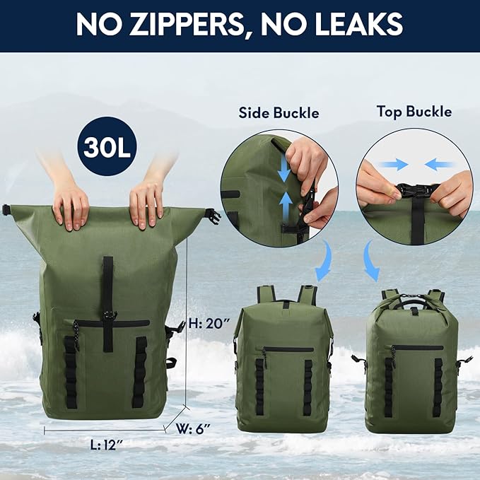 Haimont Waterproof Dry Backpack 30L TPU Lightweight Roll Top Dry Bag for Men Women Beach Kayaking Travel Hiking