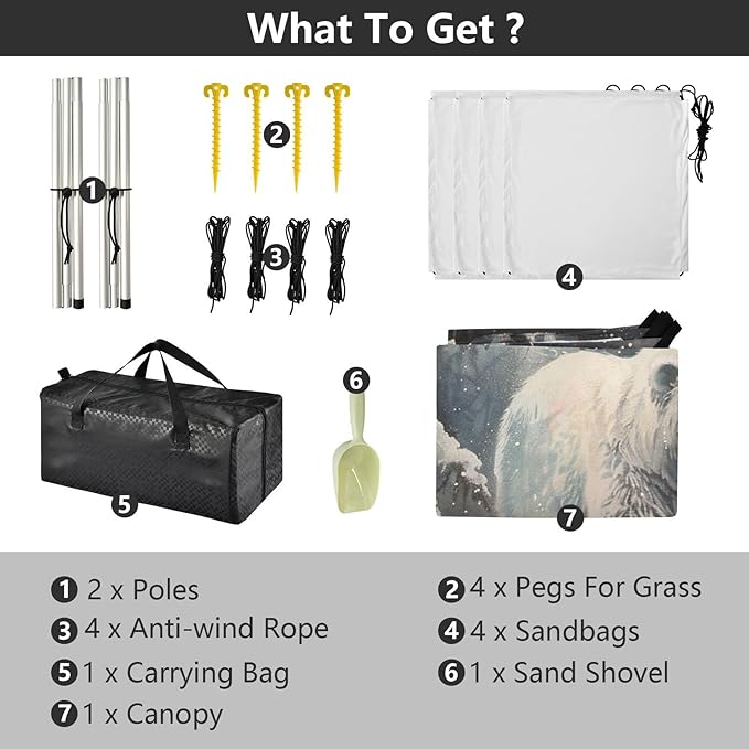 ALAZA Snowy Forest Scen Bear Beach Tent Sun Shelter Portable Canopy Sunshade for Outdoor Camping Picnics Backyard Fun 10x9 ft