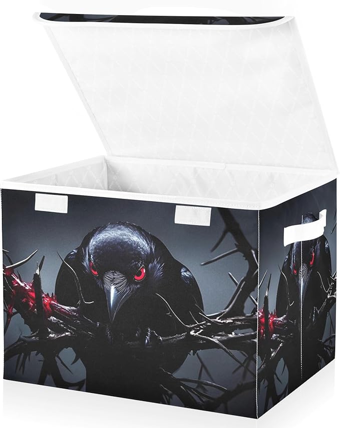 Gothic Raven Large Storage Bins with Lid Foldable Storage Boxes Fabric Baskets with Flip-Top Lid for Home Office 16.5” x 12.6” x 11.8”