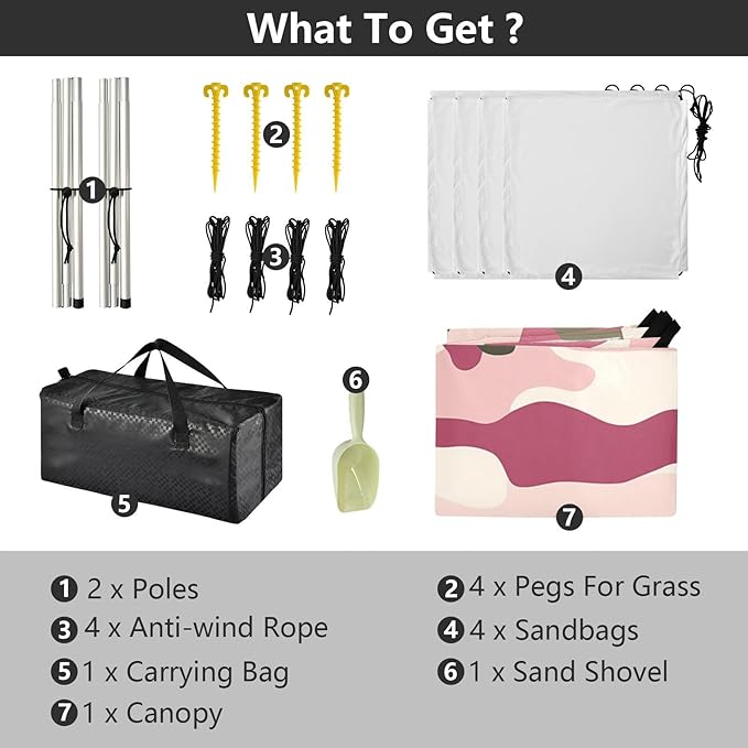 Camel Beach Tent UPF50+ Lightweight Portable Sun Shelter with Sandbags &amp Sand Shovel for Camping Fishing Backyard Fun