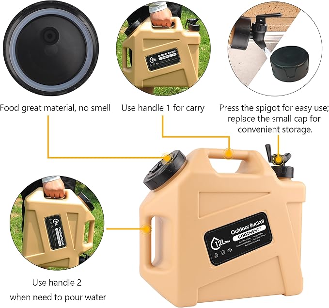 3.2 Gallon/5 Gallon Water Containers with Spigot BPA Free Water Jug Military Green Water Tank Multifunction Water Storage Containers for Camping Outdoor HikingEmergency Stroage