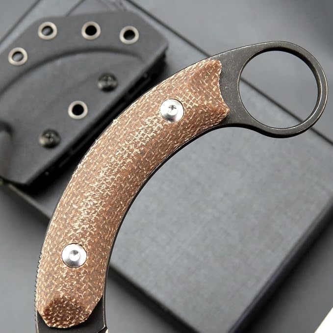 C16901 Fixed Blade Knives D2 Steel Micarta Handle Outdoor Survival Claw KnifeCamping EDC Tools Kydex Sheaths(Brown)
