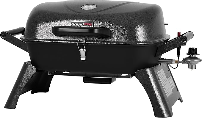 Royal Gourmet GT2006 Portable Tabletop Gas Grill 12000 BTU Output for Outdoor Camping Foldable Legs Piezo Ignition Built-in Thermometer for Tailgates and Camping Trips Dark Gray