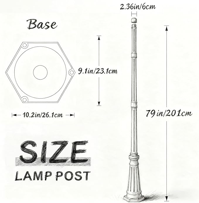 79 Textured Black Cast Aluminum Lamp Post | with Surface Mount Base &amp 2.36 Fitter Cap | Powder Coated Matte Finish | Fits Threaded &amp Non-Threaded Lights | for Porch Yard Garden Driveway
