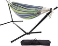 Double Brazilian Hammock with Stand Included – Woven Cotton 2-Person Outdoor Swing with Frame for Camping Backyard or Patio by Pure Garden