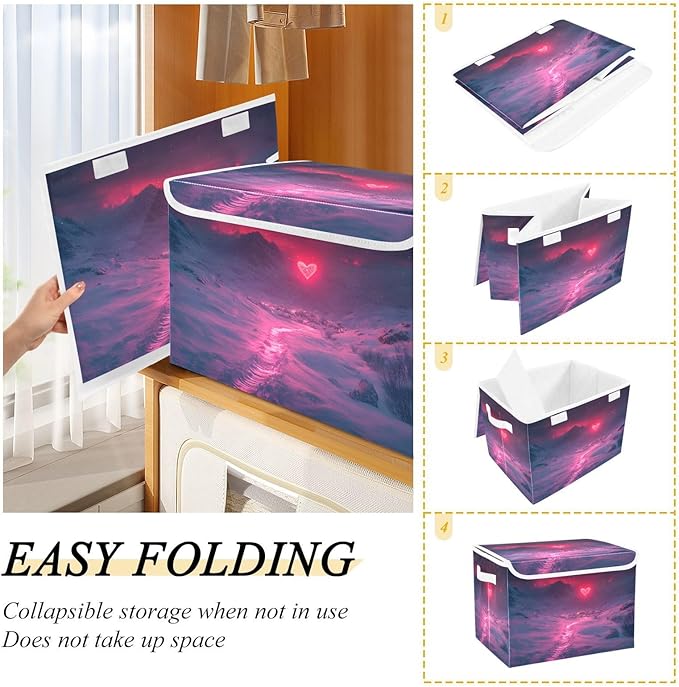 AIXIWAWA Lidded Storage Cube (Heart Polar) Fabric Foldable Closet Bins with Flip Lid and Handles Organizer Basket Container 16.5 x 12.6 x 11.8 IN