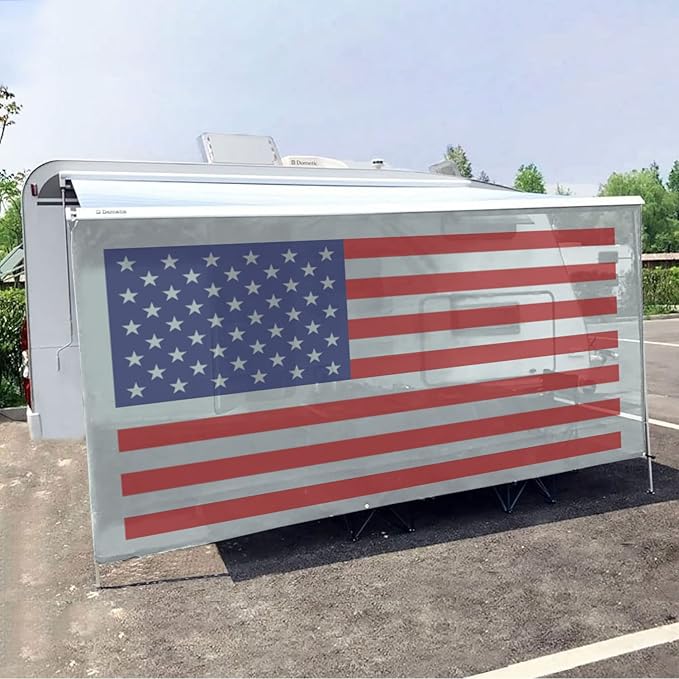 Tentproinc RV Awning Sun Shade Screen 7' X 19' 3'' (American Flag) Gray Mesh Sunshade Camper Trailer Awning Shade Screen UV Blocker Completed Kits