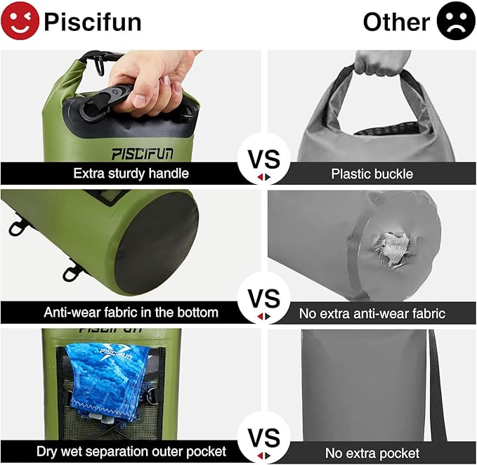 Piscifun Dry Bag Waterproof Floating Backpack 10L/20L/30L/40L with Waterproof Phone Case for Boating Kayaking Fishing