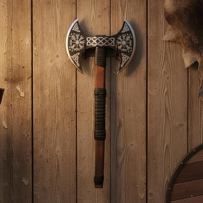 FORGE HIDE - Double Headed Viking Axe 29 Double Blade Norse Axe Hand Forged High Carbon Steel Dane Axe with Ash Wood Straight Shaft Scandinavian Nordic Axe Gift for Men