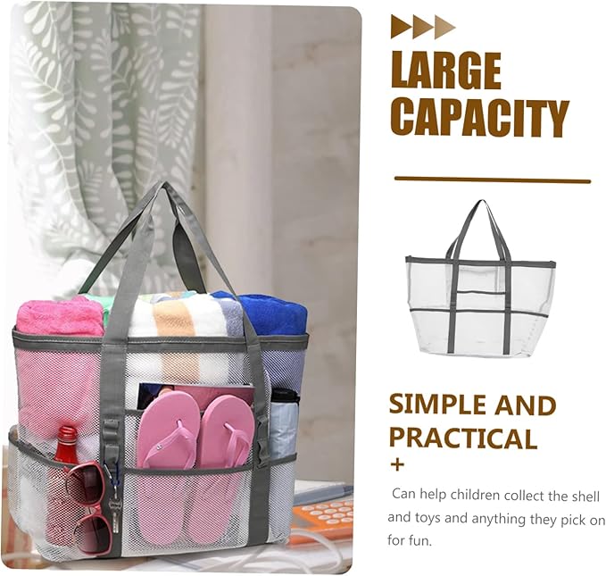 Housoutil 2pcs Portable Beach Toiletry for Toy with Organizers Use Multifunctional Mesh Bag Handle Basket Whitex2pcs 59x36cmx2pcs