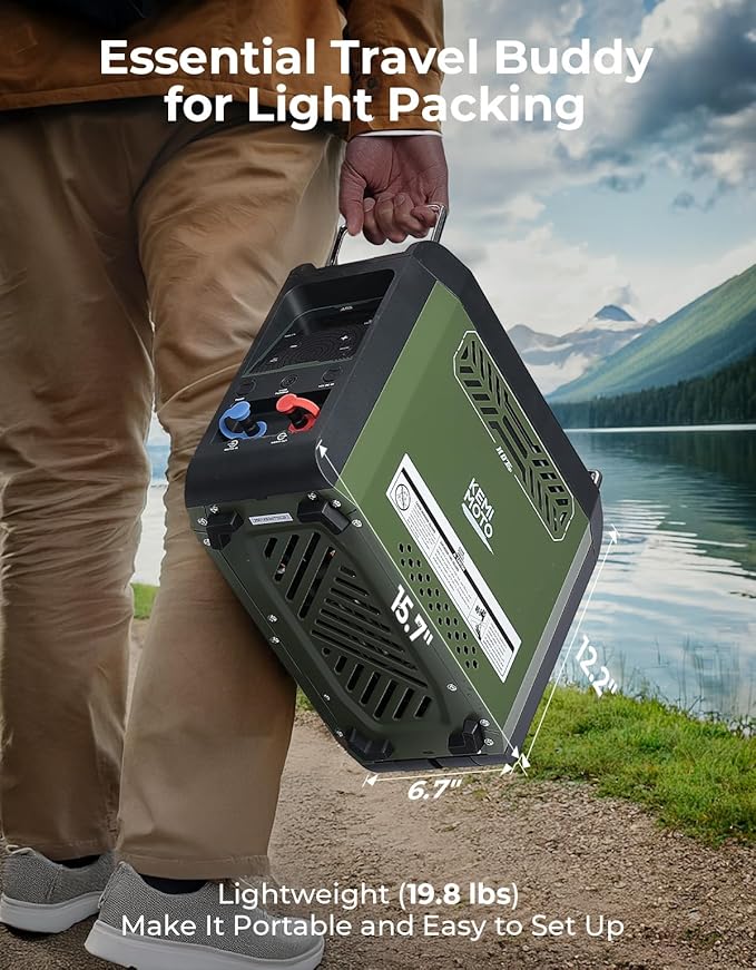 KEMIMOTO Portable Water Heater Thermostatic Propane Water Heater with Pump Max 100 Mins 3s Instant Hot 20000 BTU 4000mAh Rechargeable Battery Suits for Outdoor Camping Cleaning