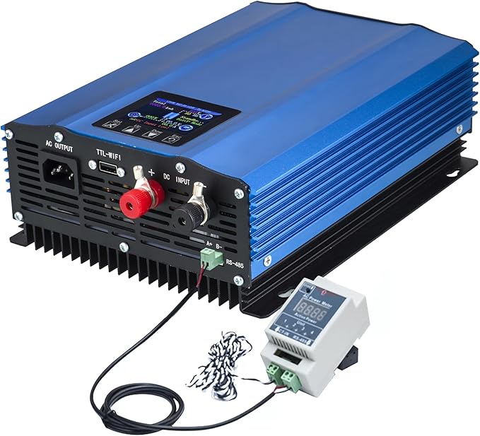 TINGEN 1000W Grid Tie Inverter with LCD Display Solar Panel DC Input 26V-45V Battery Voltage 24V AC Output 90V-140V