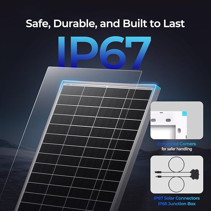 Renogy 16BB N-Type 175 Watt Solar Panel 12V 175W Solar Panel 25% High-Efficiency PV Module Power Charger for RV Marine Cabin Roof Home Farm Battery and Other Off-Grid Applications