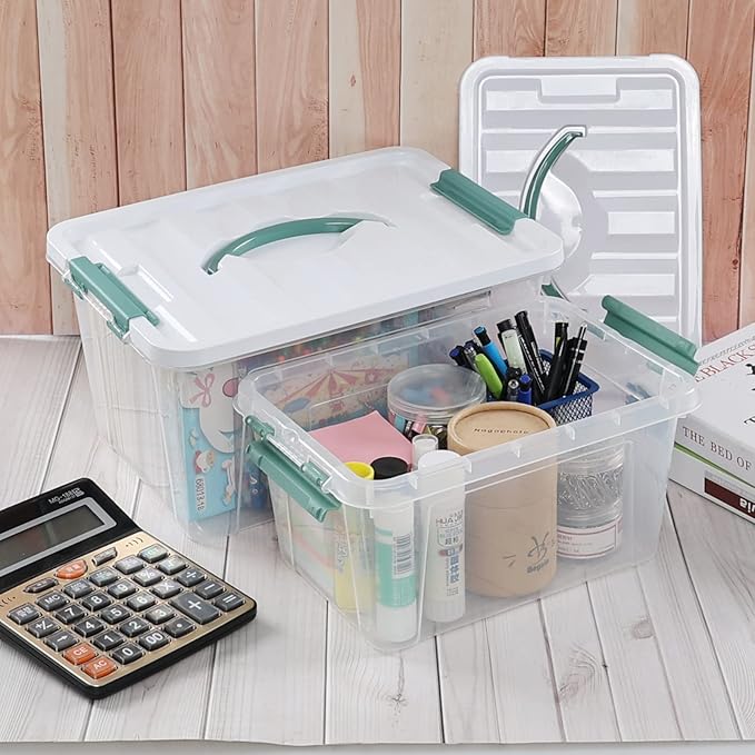 14 Quarts &amp 7 Quarts Storage Bins with Lids 2-pack Clear Plastic Totes Boxes