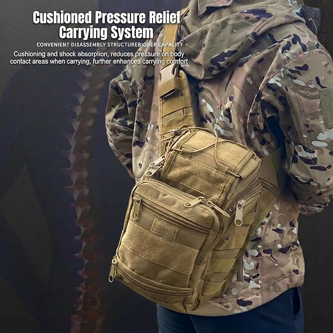 Tactical Backpack for MenMilitary Sport Bag Pack Sling Shoulder Backpack Tactical Crossbody Bag EDC Molle Assault Range Bag Chest Pack for Hiking Camping Outdoor - Khaki