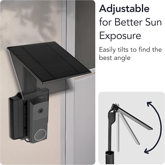 Wasserstein Doorbell Solar Charger with Built-in Battery Compatible with Arlo Video Battery Doorbell 2K (2nd Gen) WYZE Wireless Duo Cam &amp eufy E340/C30/C31 Doorbell (2.5W)