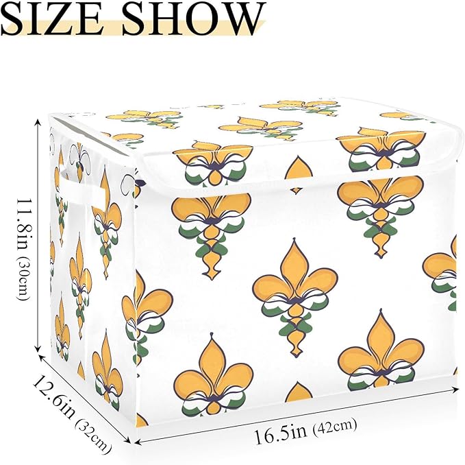 Christmas Storage Baskets with Lids Mardi Gras Design Collapsible Bins Stackable Fabric Linen Baskets Closet Organizer Container 16.5x12.6x11.8