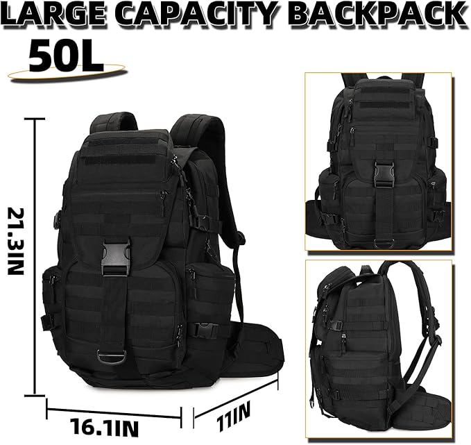 Military Tactical Backpack Waterproof Outdoor Hunting Backpack Large Capacity Hunting Day Pack (Black)