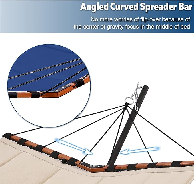 TegerDeger 12FT 2 Person Hammock with Stand Included 55 x 79IN Large Hammock 450LB Capacity with Hardwood Spreader Bar &amp Nylon Rope for Outside Patio Garden Backyard Beach - Deep Blue