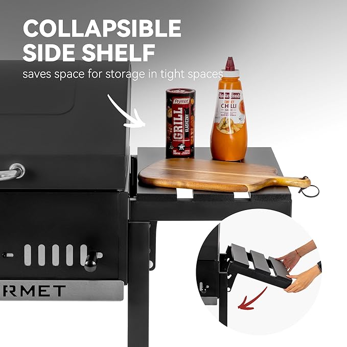 Royal Gourmet CD1824ET Movable Charcoal BBQ Grill with Foldable Side Tables Outdoor Barbecue Grill with 470 Sq. In. Cooking Area for Outdoor Picnic and Camping Grilling Black