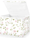 ALAZA Shabby Chic Pink Floral Vine Storage Bins Organizer Box Baskets Lidded Clothes for Shelves Closet Collapsible Stackable Storage Cubes Handles